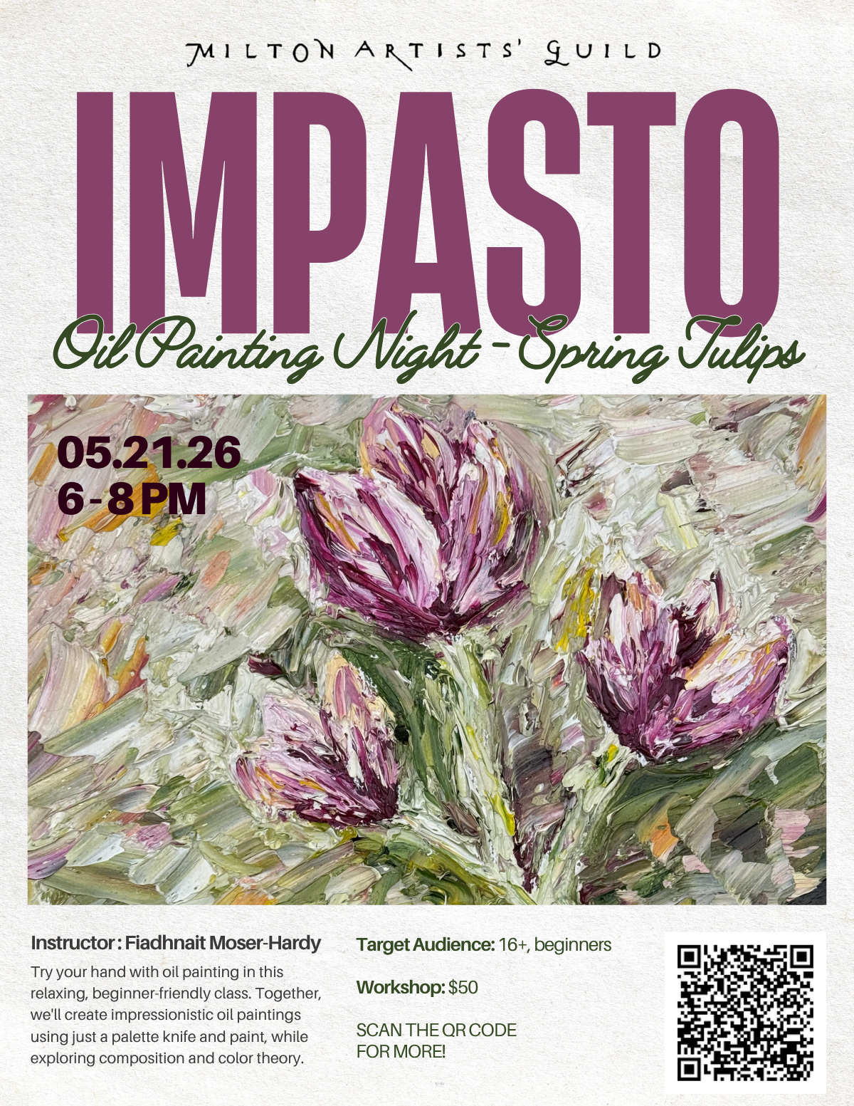Impasto Oil Painting Night - Spring Tulips