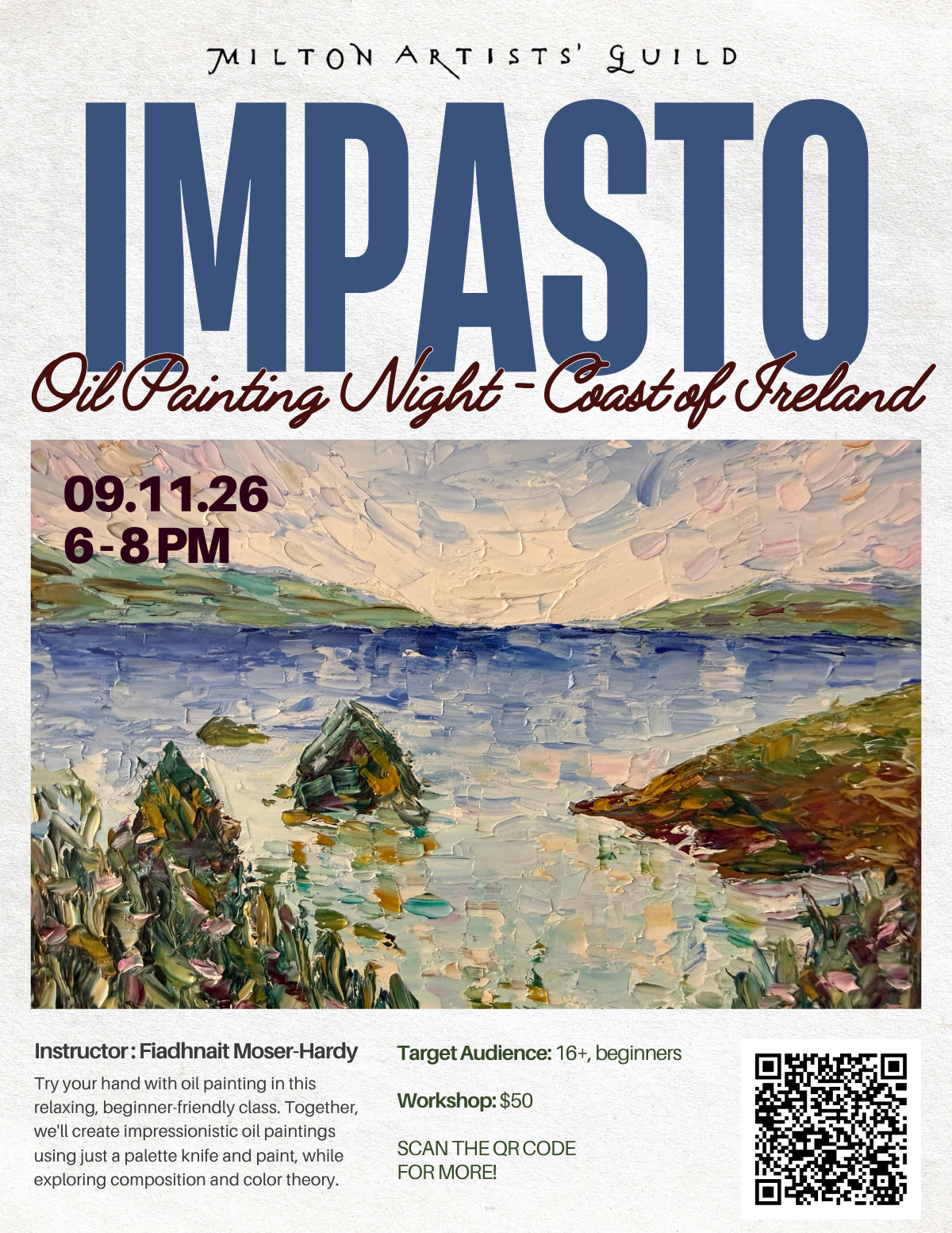 Impasto Oil Painting Night - Coast of Ireland